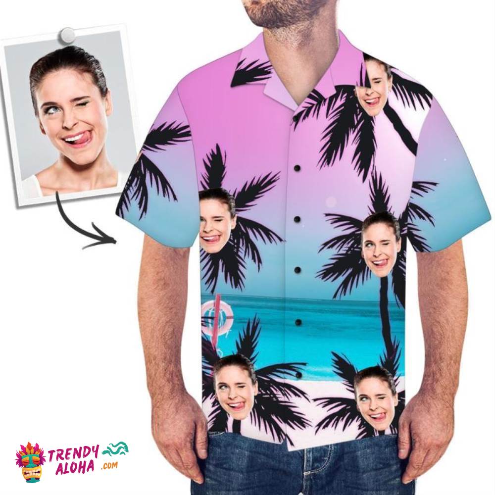 Custom Trendy Aloha Hawaiian Shirts Sea And Coconut Tree Aloha Beach Shirt For Men