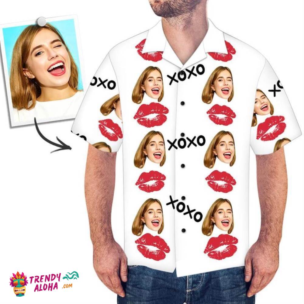 Custom Trendy Aloha Hawaiian Shirts Sexy Red Lips Personalized Aloha Beach Shirt For Men