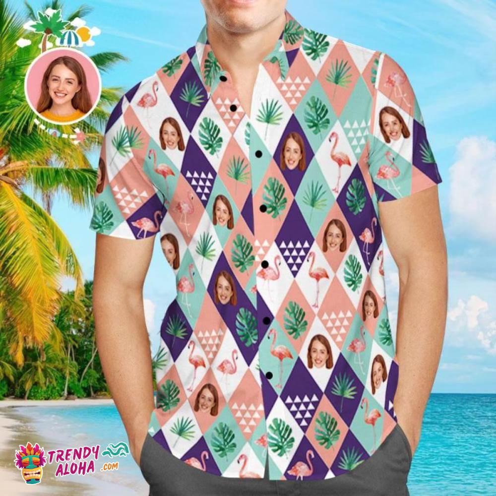 Custom Trendy Aloha Hawaiian Shirts Tree And Flamingo Aloha Beach Shirt For Men