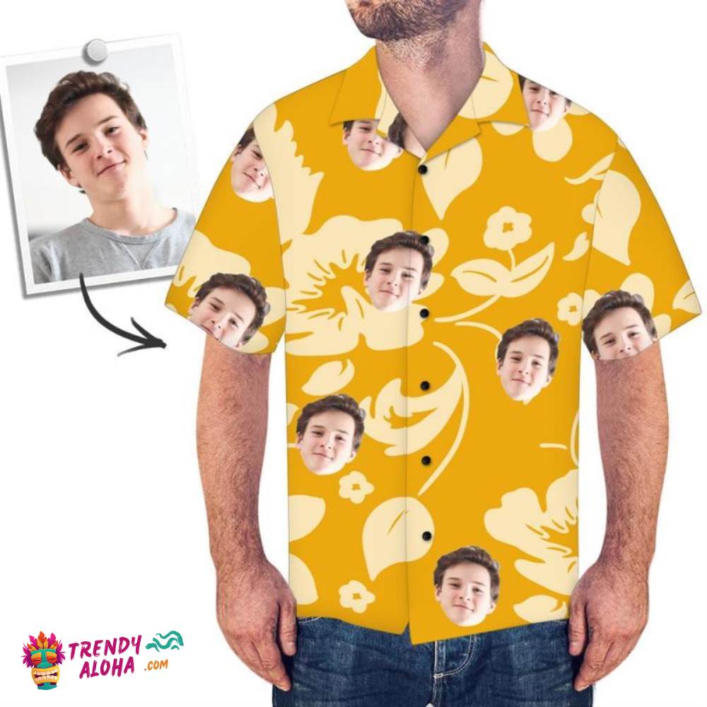 Custom Trendy Aloha Hawaiian Shirts Yellow Flower Design Aloha Beach Shirt For Men
