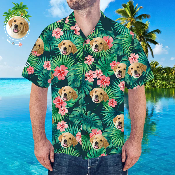 Custom Trendy Hawaiian Shirt With Dog Face Men’s Trendy Hawaiian Shirt Red Flowers Casual Shirt Custom Trendy Hawaiian Shirt With Dog Face Men’s Trendy Hawaiian Shirt Red Flowers Casual Shirt