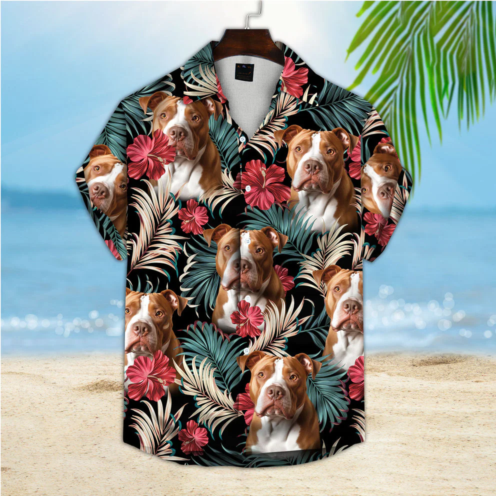 Custom Trendy Hawaiian Shirt With Pet Face, Personalized Gift For Pet Lovers, Vintage Beautiful Hibiscus And Palms Dark Emerald Color Aloha Shirt Custom Trendy Hawaiian Shirt With Pet Face, Personalized Gift For Pet Lovers, Vintage Beautiful Hibiscus And Palms Dark Emerald Color Aloha Shirt