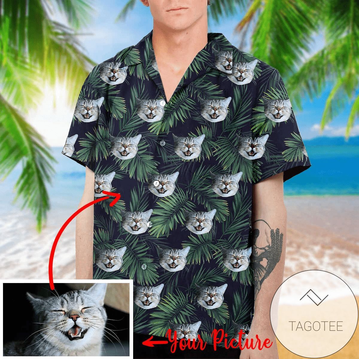Custom Tropical Cat Elegance Hawaiian Shirt Unique Photo Design
