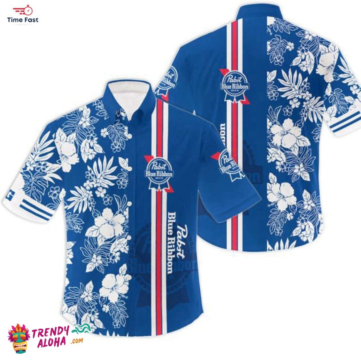 Custom Tropical Hibiscus Pabst Blue Ribbon Hawaii Shirt Personal