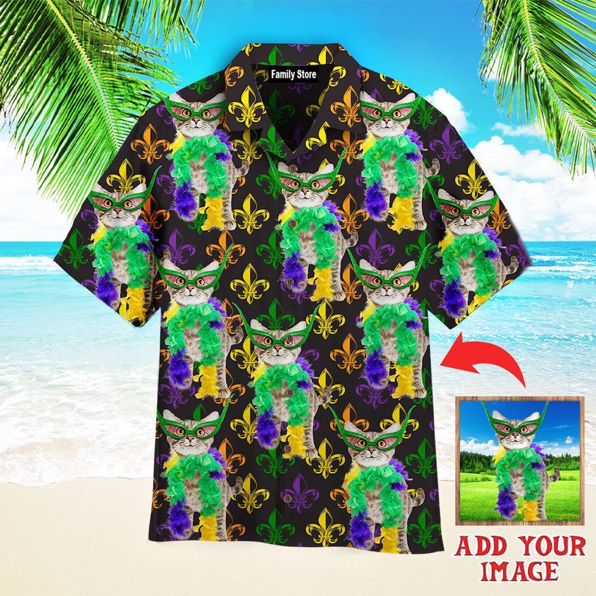 Custom Your Cat Mardi Gras Fat Tuesday Carnival Carnival Fleur De Lis Custom Hawaiian Shirt