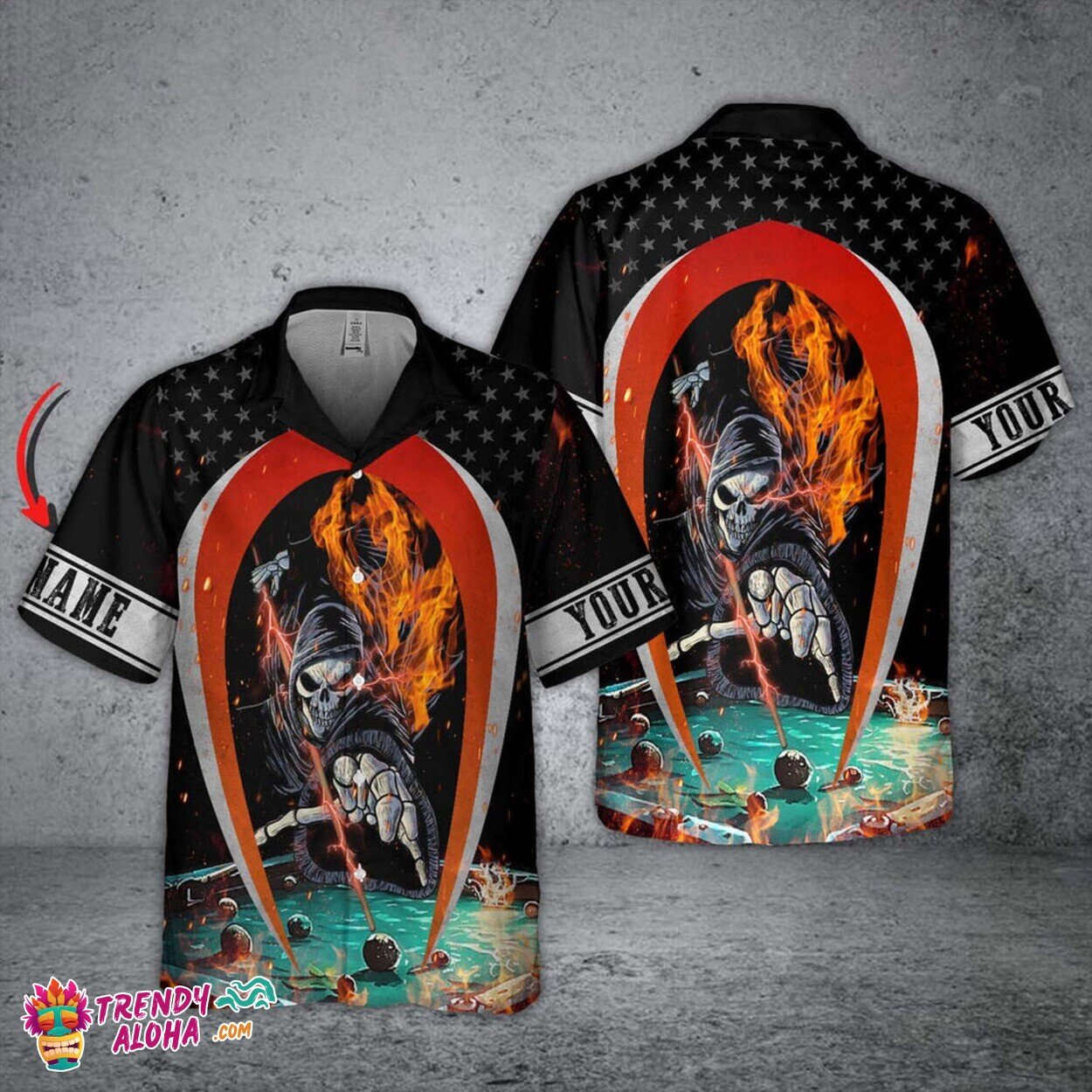 Customizable Billiard Balls Skull Flame Hawaiian Shirt for Pool Fans