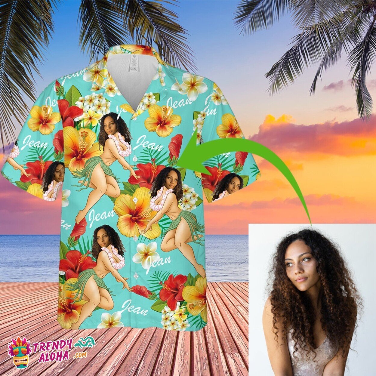 Customizable Name Photo Floral Design Hawaiian Summer Aloha Shirt