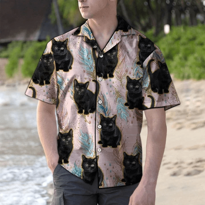 Cute Baby Black Cat Boho Feather Pattern Trendy Hawaiian Shirt