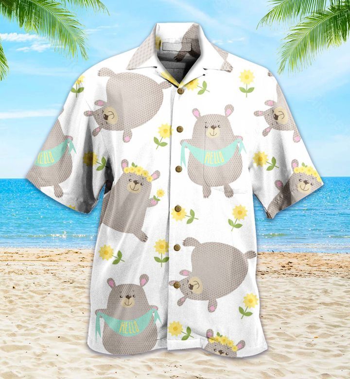 Cute Bear And Sunflower White Hawaiian Shirt 3D Summer Gifts