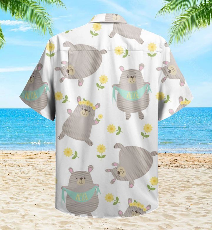 Cute Bear And Sunflower White Trendy Hawaiian Shirt 3D Summer Gifts