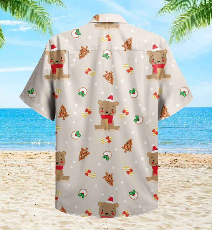 Cute Bear Christmas Cookies Beige Trendy Hawaiian Shirt 3D Summer Gifts