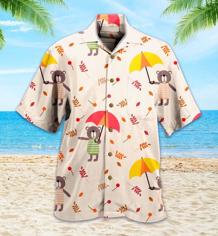 Cute Bear Hold Colorful Umbrella Hawaiian Shirt 3D Summer Gifts