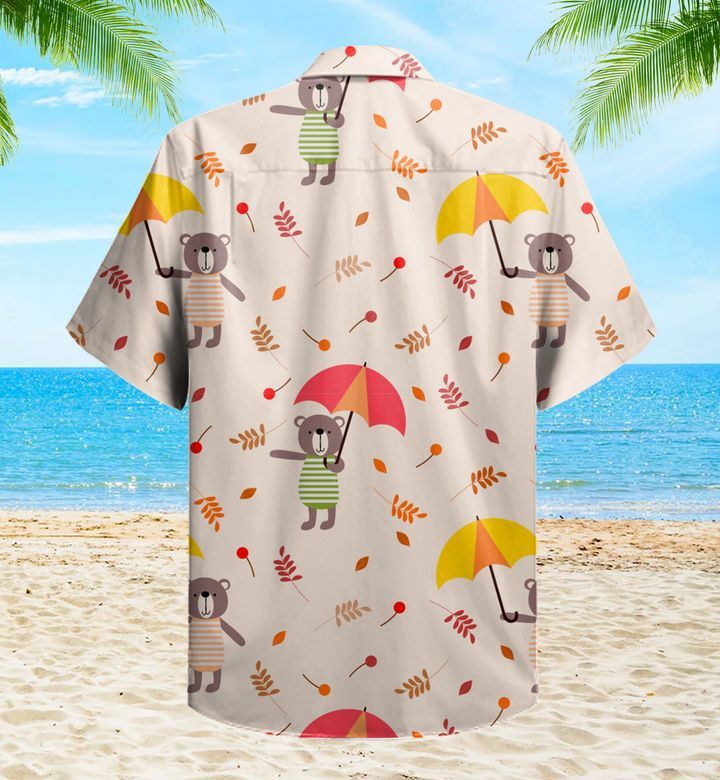 Cute Bear Hold Colorful Umbrella Trendy Hawaiian Shirt 3D Summer Gifts