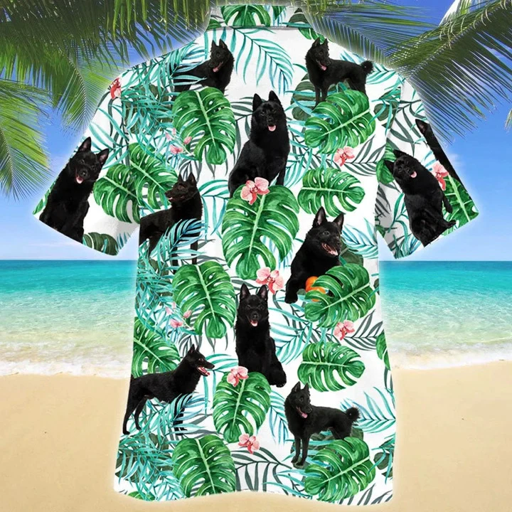 Cute Black Schipperke Dog Tropical Plant Trendy Hawaiian Shirt, Summer Aloha Hawaii Shirt