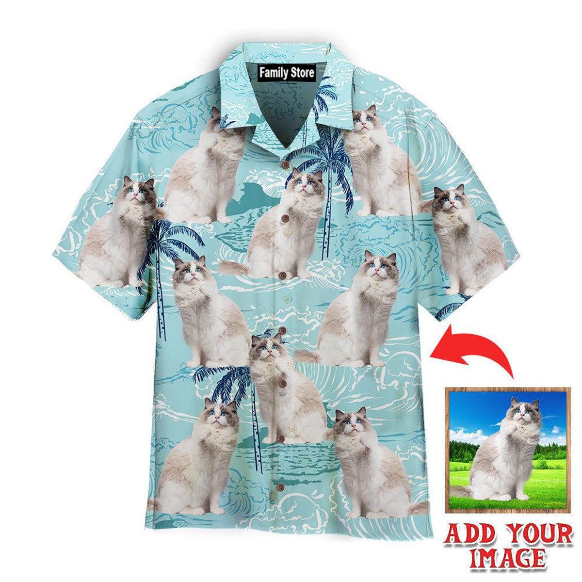 Cute Blue Bicolor Ragdoll On Big Wave Tropical Custom Hawaiian Shirt Cute Blue Bicolor Ragdoll On Big Wave Tropical Custom Hawaiian Shirt