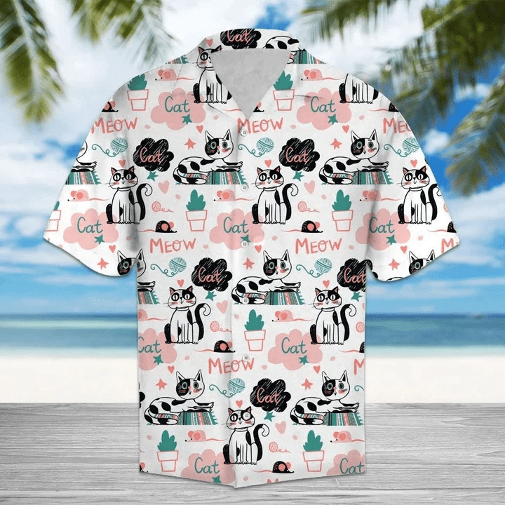 Cute Cat Say Meow Activities Of A Day Pattern Trendy Hawaiian Shirt
