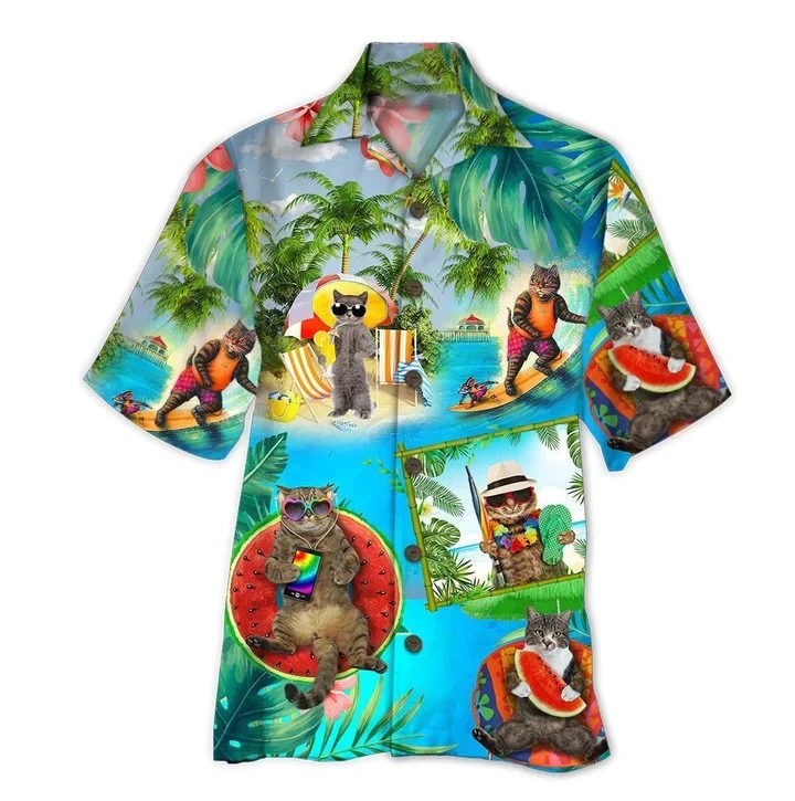 Cute Cats Wear Black Glasses On Beach Trendy Hawaiian Shirt Cute Cats Wear Black Glasses On Beach Trendy Hawaiian Shirt