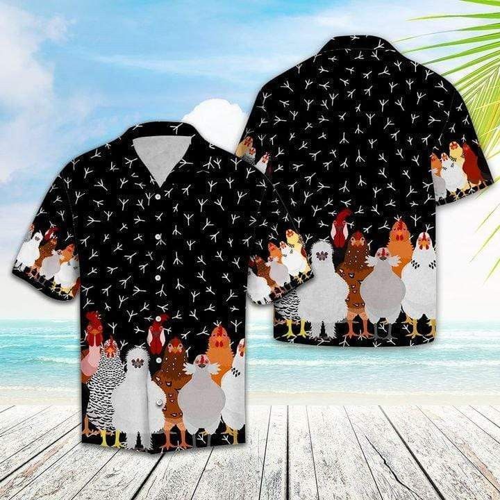 Cute Chickens Black Hawaiian Aloha Shirts, Chicken Lover Trendy Hawaiian Shirt For Summer Gifts Cute Chickens Black Hawaiian Aloha Shirts, Chicken Lover Trendy Hawaiian Shirt For Summer Gifts