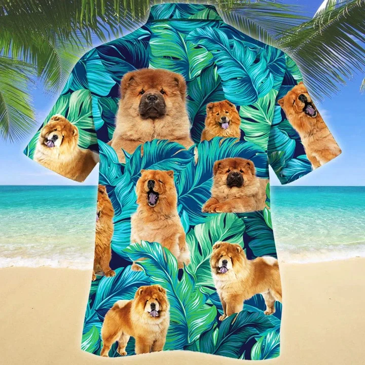 Cute Chow Chow Dog Lovers Gift Ideas Summer Beach Palm Tree Pattern Trendy Hawaiian Shirt