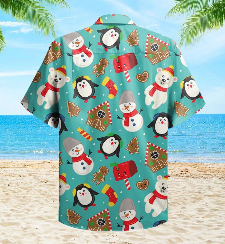 Cute Christmas Penguin Polar Bear Green Trendy Hawaiian Shirt 3D Summer Gifts