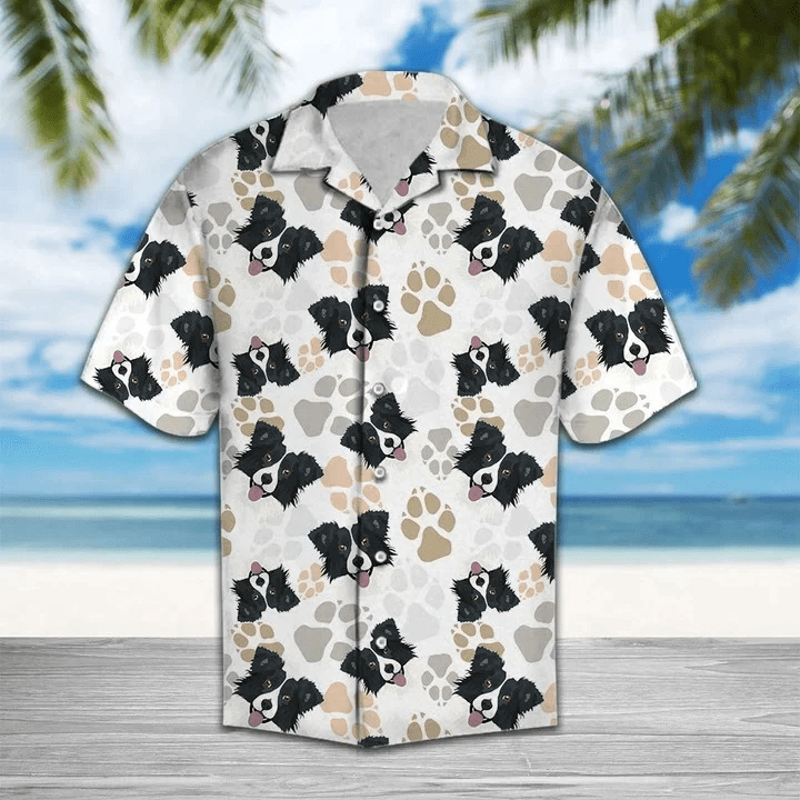 Cute Collie Face With Paw Pattern Trendy Hawaiian Shirt Cute Collie Face With Paw Pattern Trendy Hawaiian Shirt