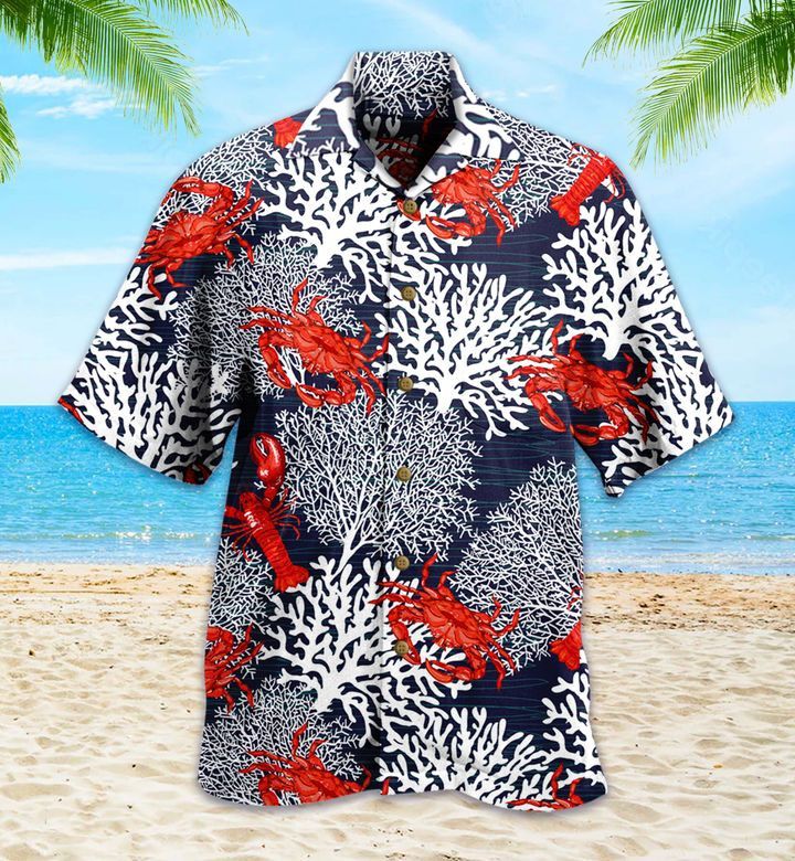 Cute Crab Coral Beach Summer Grey Trendy Hawaiian Shirt 3D, Coral Trendy Hawaiian Shirt For Summer Gifts