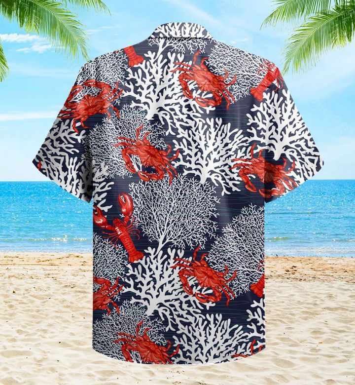 Cute Crab Coral Beach Summer Grey Trendy Hawaiian Shirt 3D, Coral Trendy Hawaiian Shirt For Summer Gifts