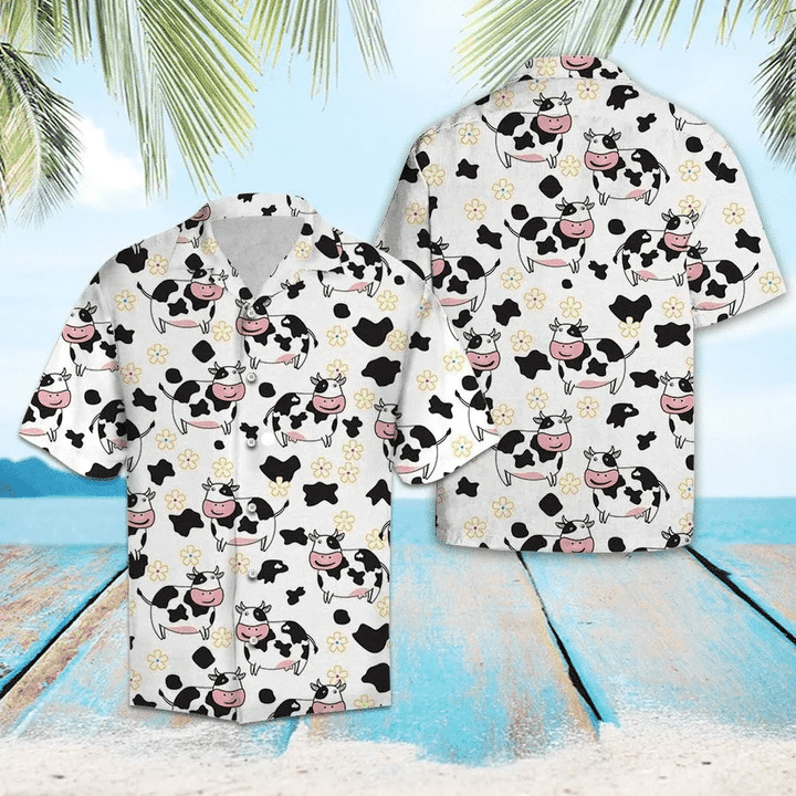 Cute Dairy Cows Family White Theme Trendy Hawaiian Shirt Cute Dairy Cows Family White Theme Trendy Hawaiian Shirt