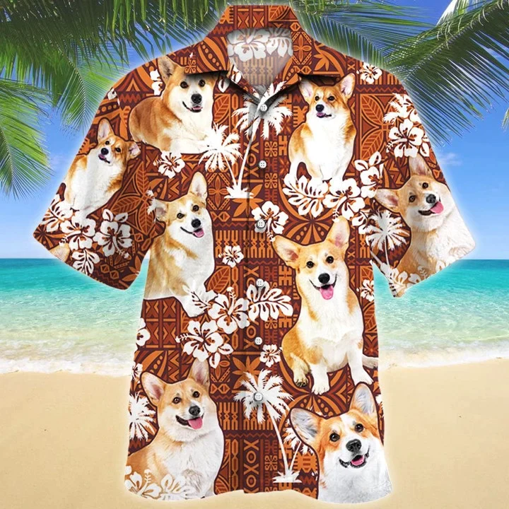 Cute Design Welsh Corgi Dog Lovers Red Tribal Pattern Trendy Hawaiian Shirt Cute Design Welsh Corgi Dog Lovers Red Tribal Pattern Trendy Hawaiian Shirt