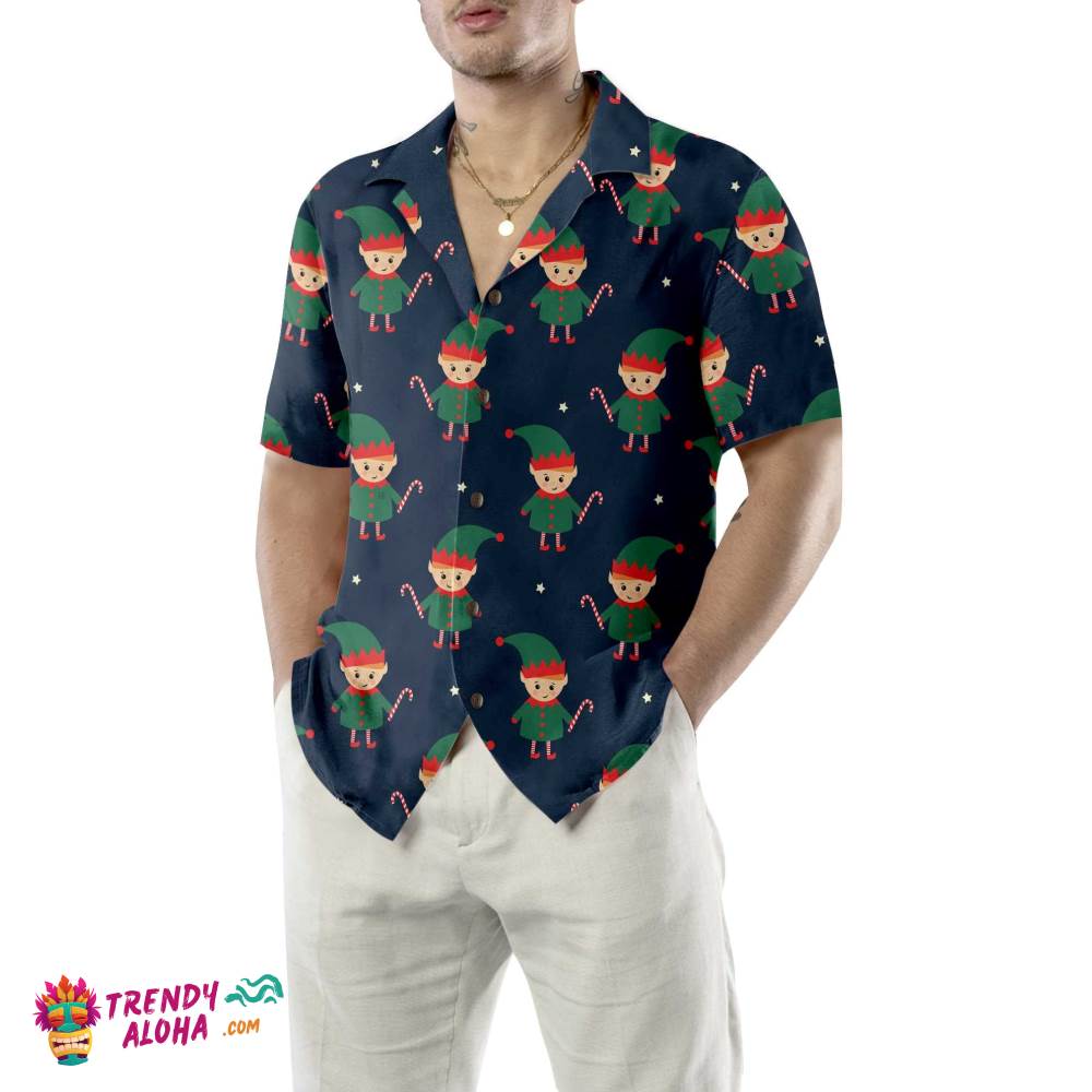Cute Elf With Candy Cane Hawaiian Shirt, Funny Elf Christmas Shirt, Best Christmas Gifts Idea Cute Elf With Candy Cane Hawaiian Shirt, Funny Elf Christmas Shirt, Best Christmas Gifts Idea