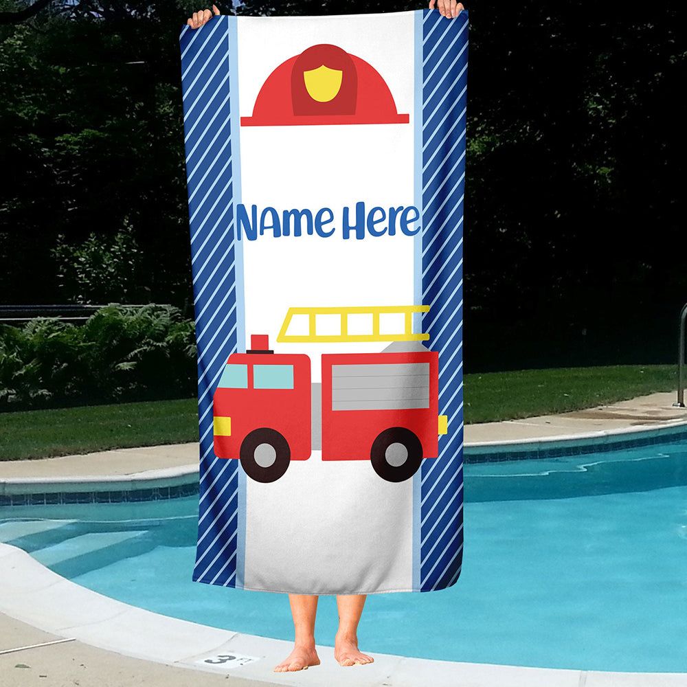 Cute Fire Truck Personalized Kids Lovely Summer Beach Towels Fun