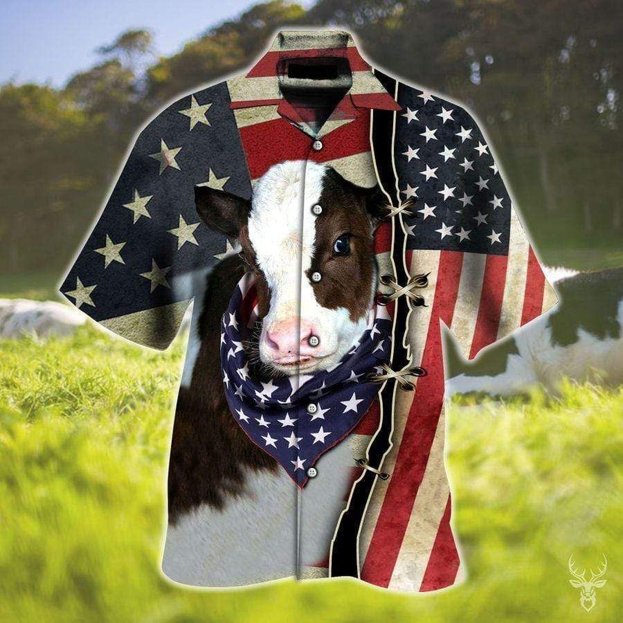 Cute Flag Cow Hawaiian Aloha Shirts, 4Th Of July Shirt, Gift For Cowe Lovers Cute Flag Cow Hawaiian Aloha Shirts, 4Th Of July Shirt, Gift For Cowe Lovers