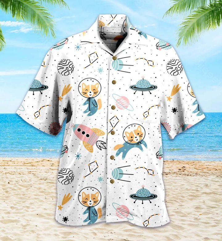 Cute Fox Astronaut Planet White Trendy Hawaiian Shirt 3D, Fox Lover Trendy Hawaiian Shirt For Summer Gifts