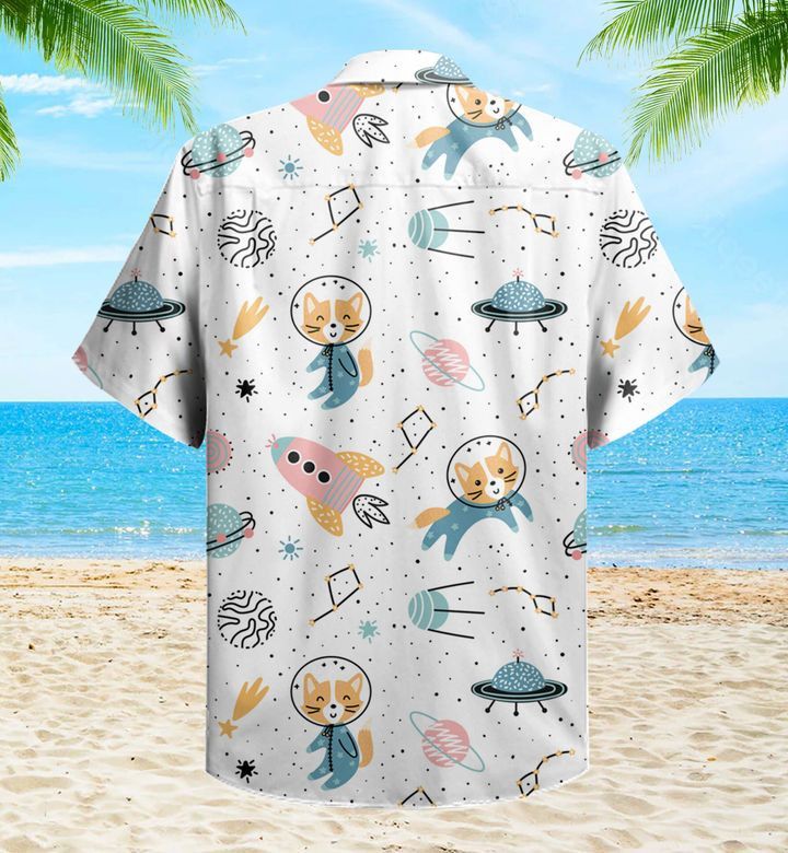 Cute Fox Astronaut Planet White Trendy Hawaiian Shirt 3D, Fox Lover Trendy Hawaiian Shirt For Summer Gifts