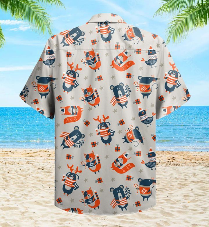 Cute Fox Christmas Beige Trendy Hawaiian Shirt 3D, Fox Lover Trendy Hawaiian Shirt For Summer Gifts