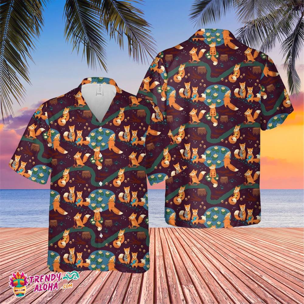 Cute Fox Family Trending Hawaiian Shirt, Summer Vacation Hawaiian Shirt