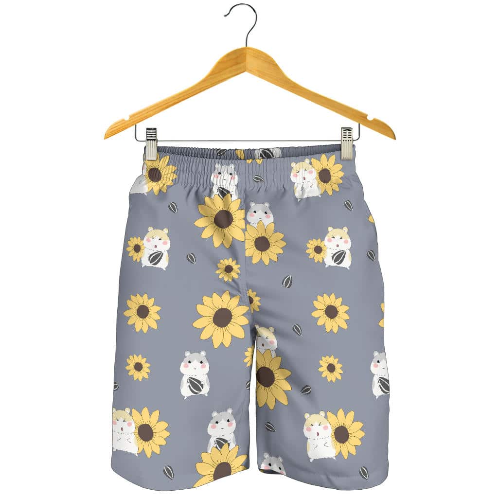 Cute Hamster Sunflower Pattern Background For Men Women Kid Shorts