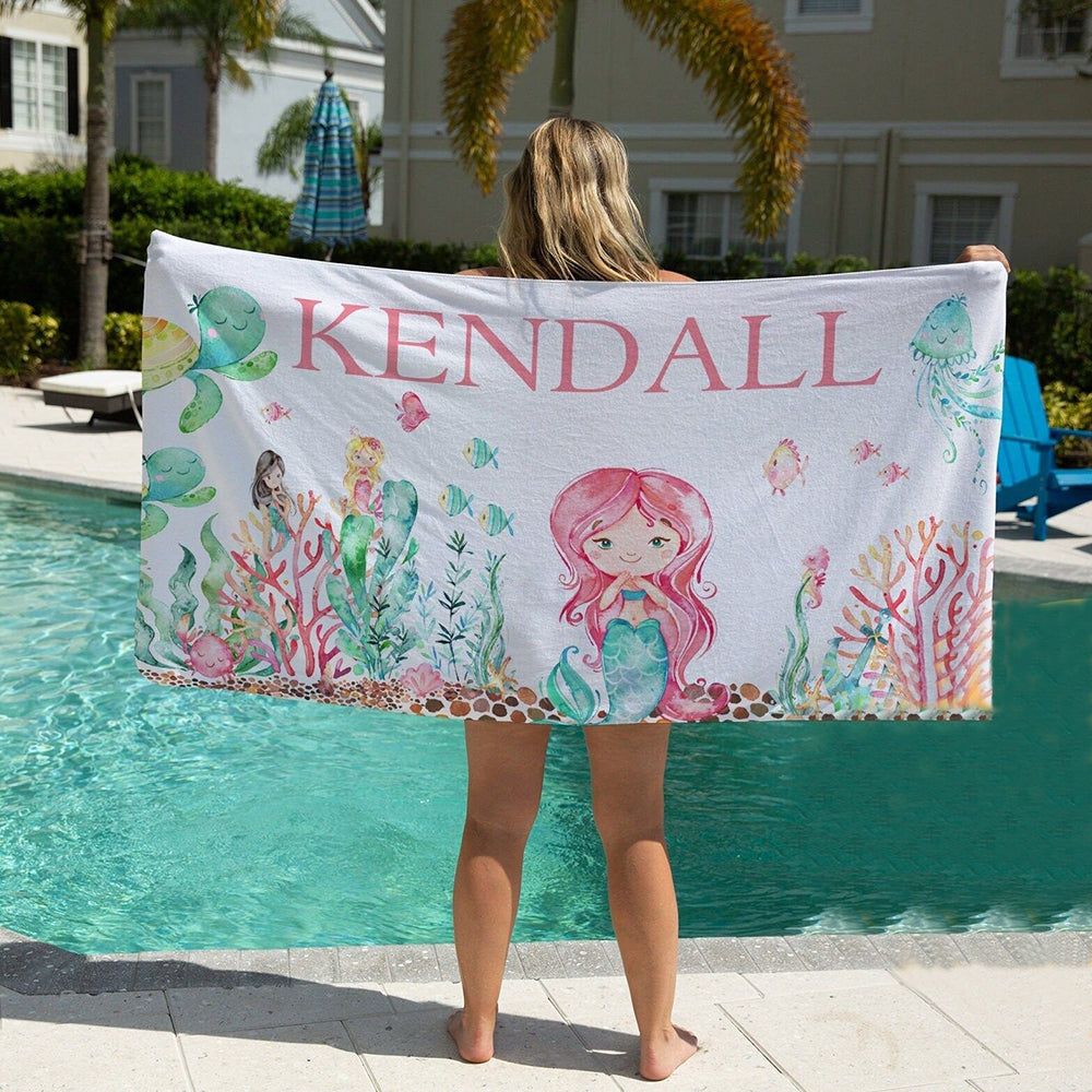 Cute Mermaid Design Personalized Kids Lovely Summer Beach Towels