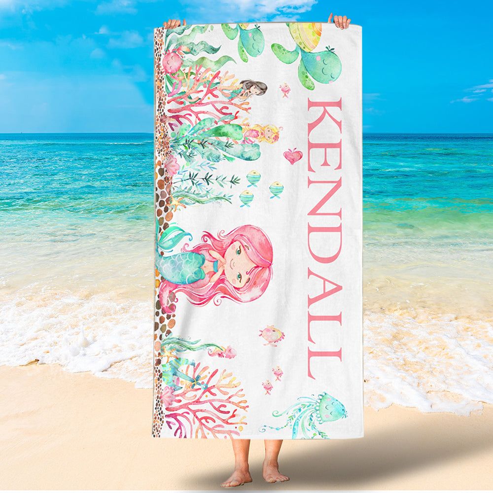 Cute Mermaid Design Personalized Kids Lovely Summer Beach Towels