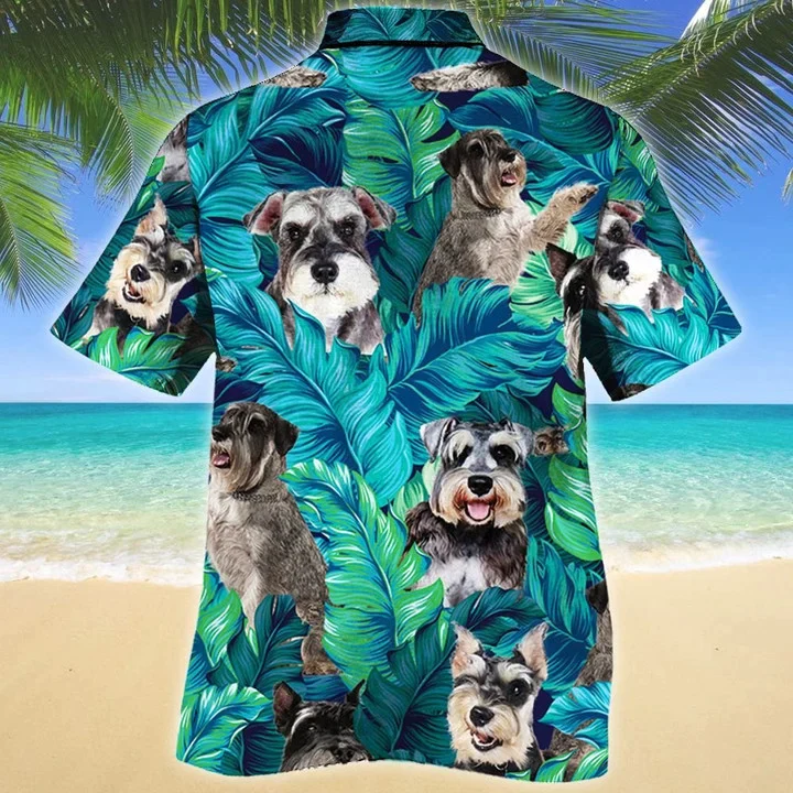 Cute Miniature Schnauzer Dog Lovers Gift Summer Beach Palm Tree Pattern Trendy Hawaiian Shirt