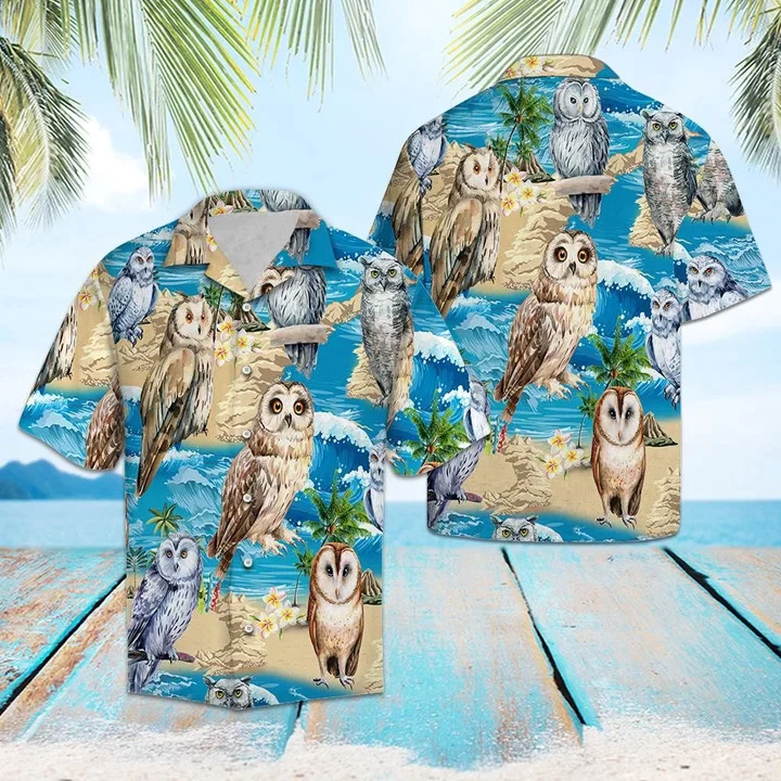 Cute Owl Summer Beach Vacation Trendy Hawaiian Shirt