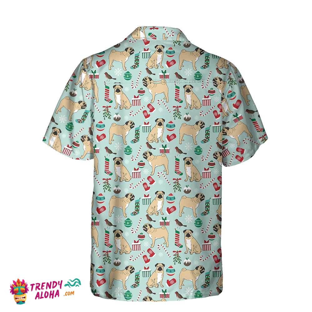 Cute Pug Xmas Holiday Hawaiian Shirt, Funny Christmas Dog Hawaiian Shirt