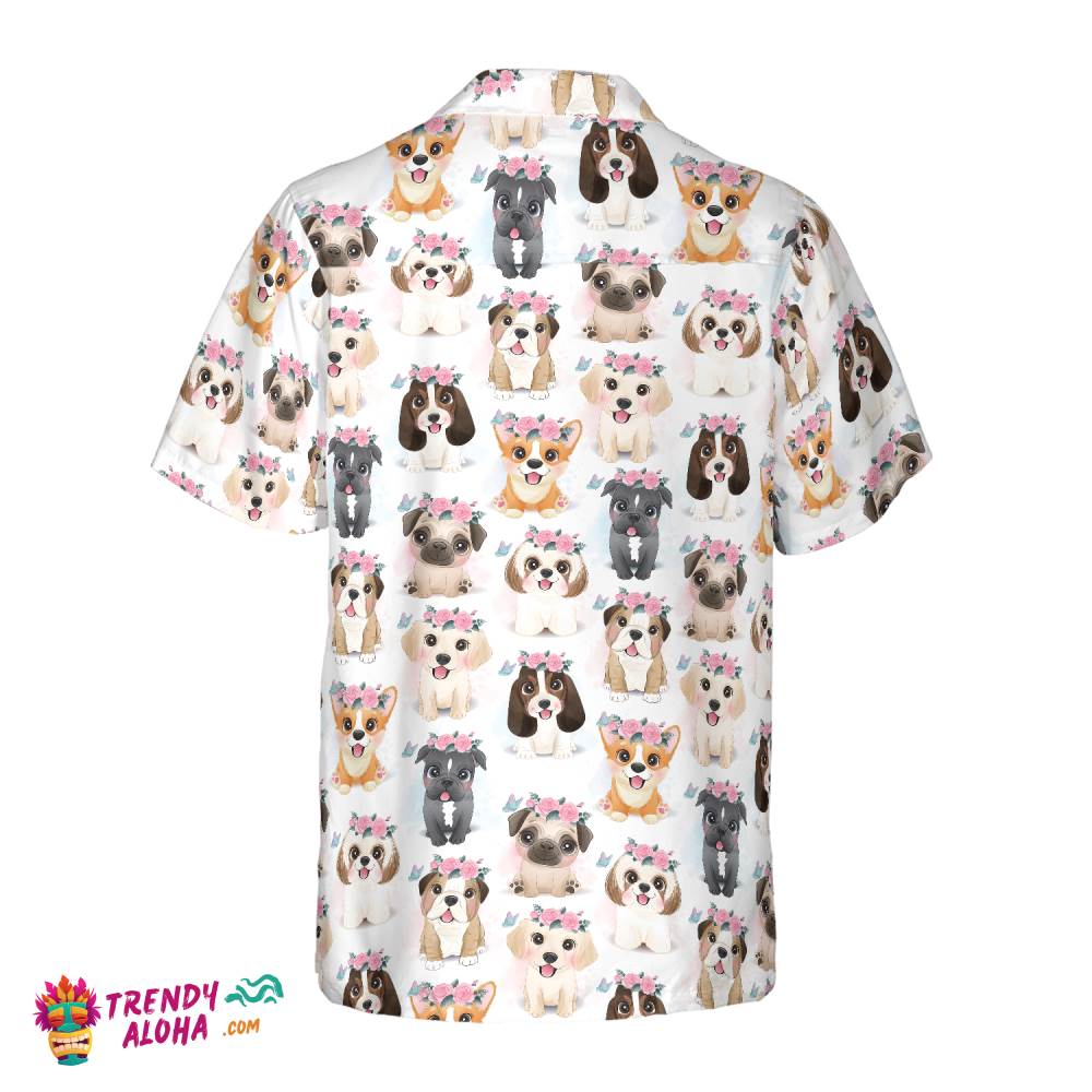 Cute Puppies Flowers Crown Hawaiian Shirt