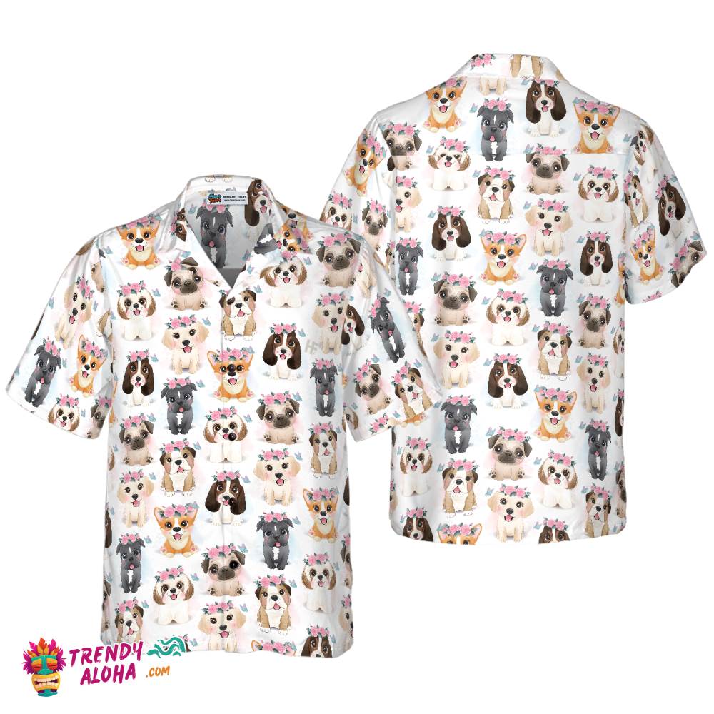 Cute Puppies Flowers Crown Hawaiian Shirt Cute Puppies Flowers Crown Hawaiian Shirt