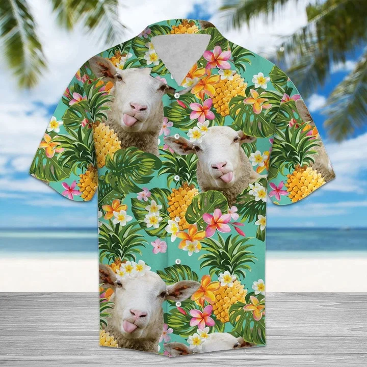 Cute Sheep Pineapples And Tropical Leaves Outstanding Trendy Hawaiian Shirt, Short Sleeve Hawaiian Aloha Shirt For Men Cute Sheep Pineapples And Tropical Leaves Outstanding Trendy Hawaiian Shirt, Short Sleeve Hawaiian Aloha Shirt For Men