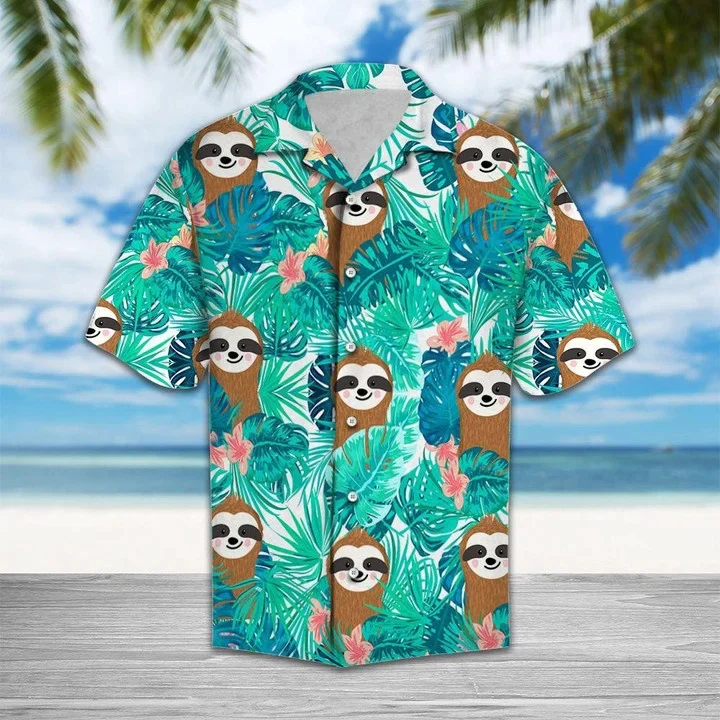 Cute Sloth On Tropical Forest Pattern Blue Theme Trendy Hawaiian Shirt