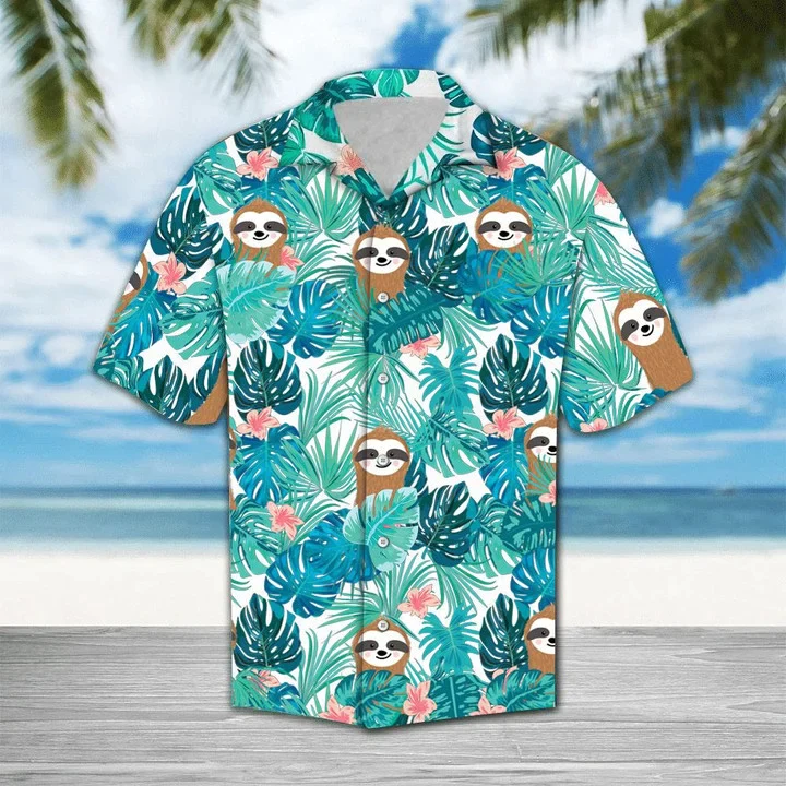 Cute Sloth On Tropical Forest Pattern Blue Theme Trendy Hawaiian Shirt