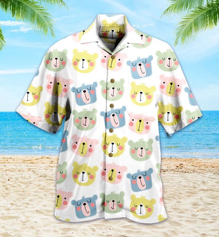 Cute Smiling Bear Heads Colorful Hawaiian Shirt 3D Summer Gifts