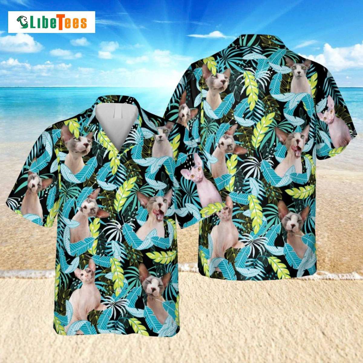 Cute Sphynx Cat Neon Leaves, Cat Trendy Hawaiian Shirt Perfect Gifts For Your Loved Ones