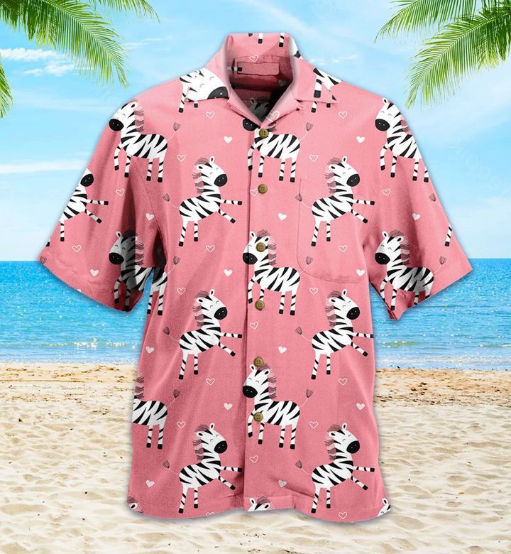 Cute Zebras Cartoon Pink Hawaiian Shirt 3D